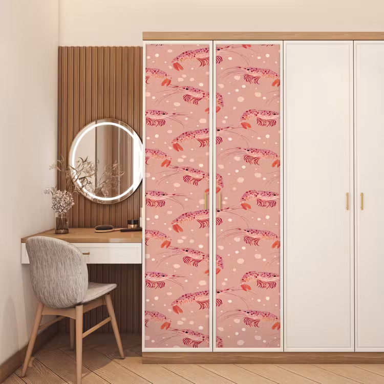 Garnalen - Stippen - Roze deurposter klein 289 -sfeer3