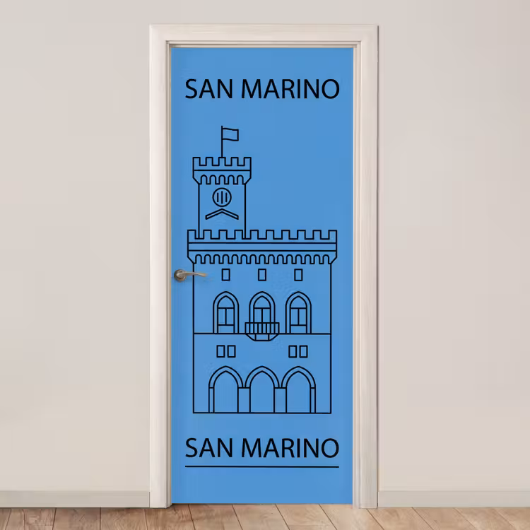 Gebouw - San Marino - Architectuur - Lijntekening - Blauw deurposter klein -3d_beige