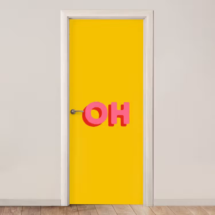Geel - Roze - Oh - 3D deurposter klein -3d_beige