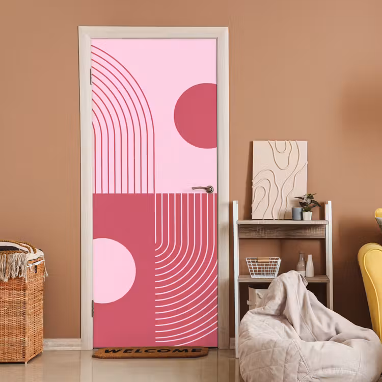 Geometrie - Patroon - Abstract - Roze - Modern deurposter klein -sfeer1