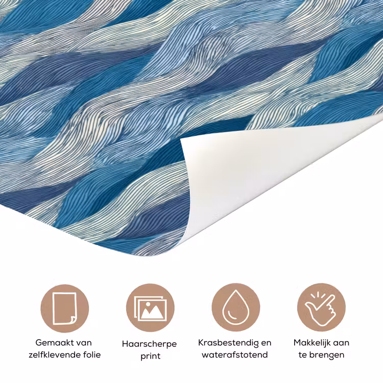 Getekend - Blauw - Wit - Golvend - Streepjes deurposter klein 289 -closeup_NL
