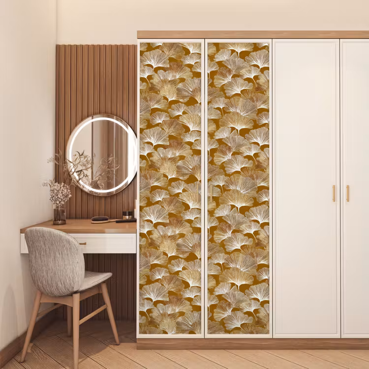 Ginkgo - Bladeren - Goud deurposter klein 289 -sfeer3