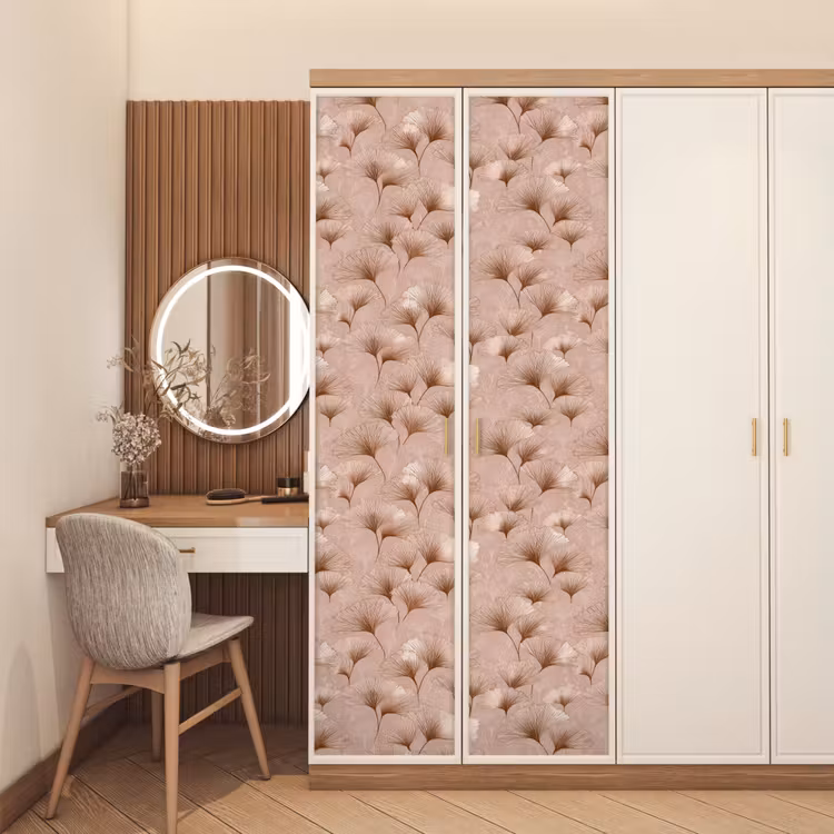 Ginkgo - Patroon - Roze deurposter klein 289 -sfeer3