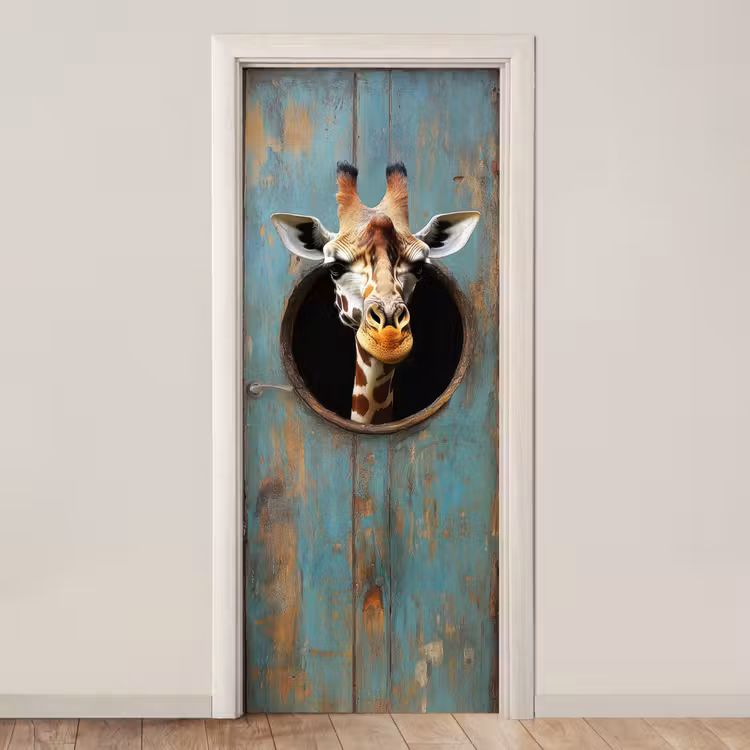 Giraf - Hout - Doorkijk - Dieren - Kop deurposter klein -3d_beige