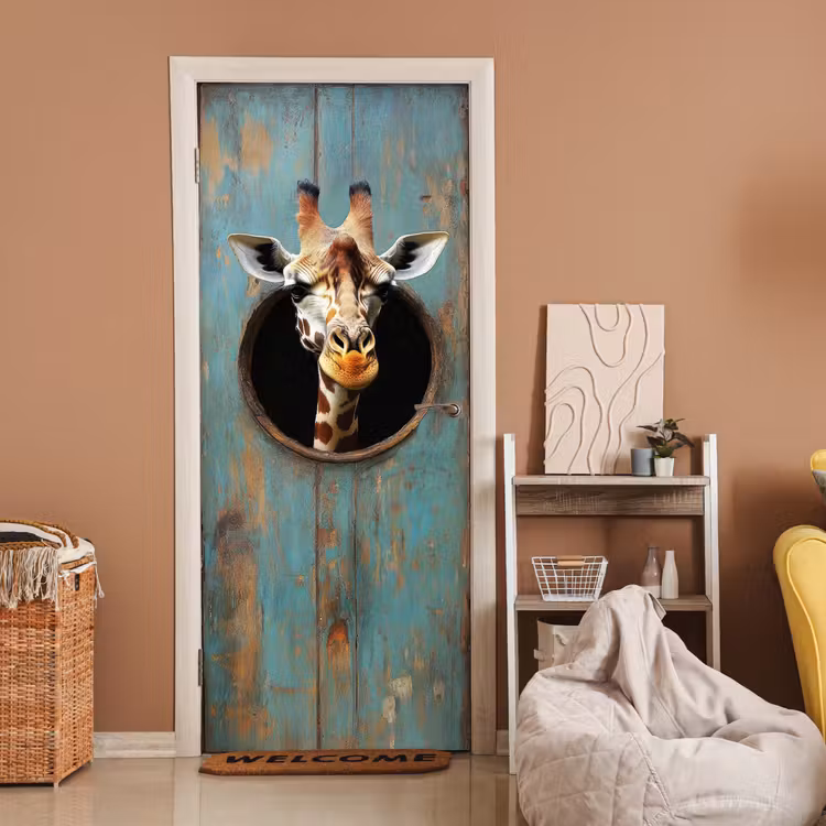 Giraf - Hout - Doorkijk - Dieren - Kop deurposter klein -sfeer1