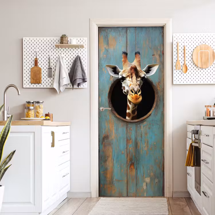 Giraf - Hout - Doorkijk - Dieren - Kop deurposter klein -sfeer5