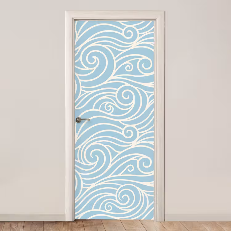 Golf - Abstract - Natuur - Modern - Blauw deurposter klein -3d_beige