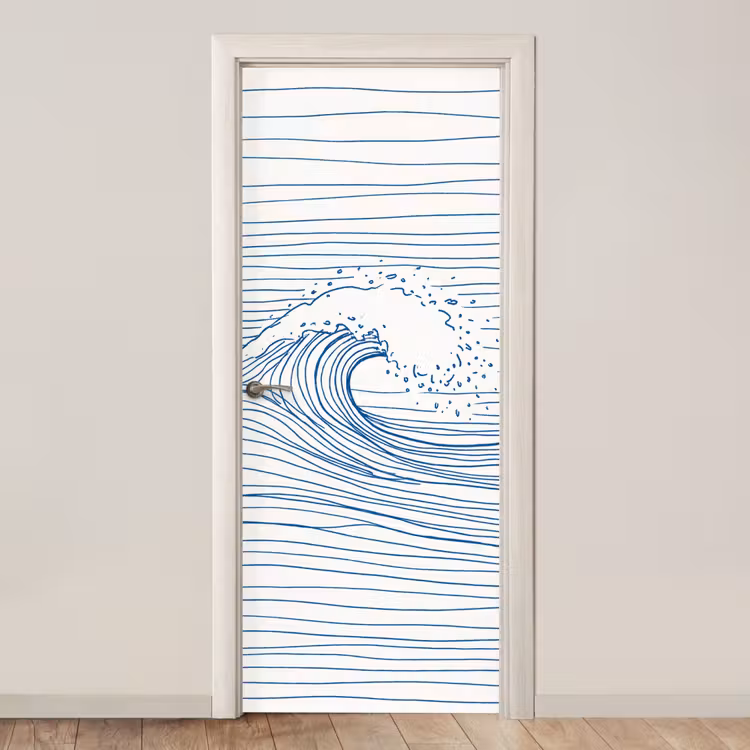 Golf - Brekende - Natuur - Minimalistisch - Blauw deurposter klein -3d_beige