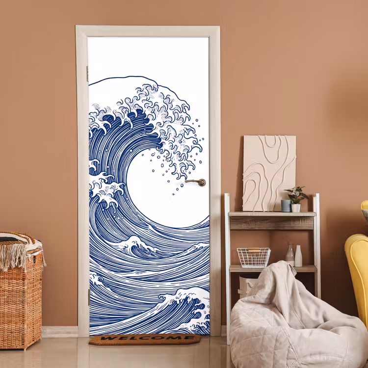 Golf - Japans - Zee - Illustratie - Blauw deurposter klein -sfeer1