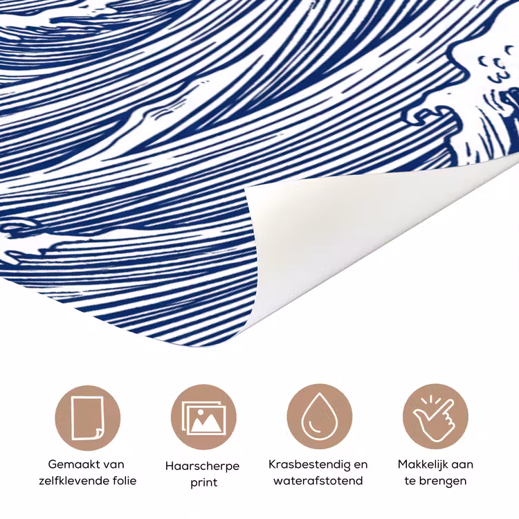 Golf - Japans - Zee - Illustratie - Blauw deurposter klein -closeup_NL