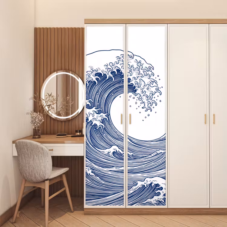 Golf - Japans - Zee - Illustratie - Blauw deurposter klein -sfeer3