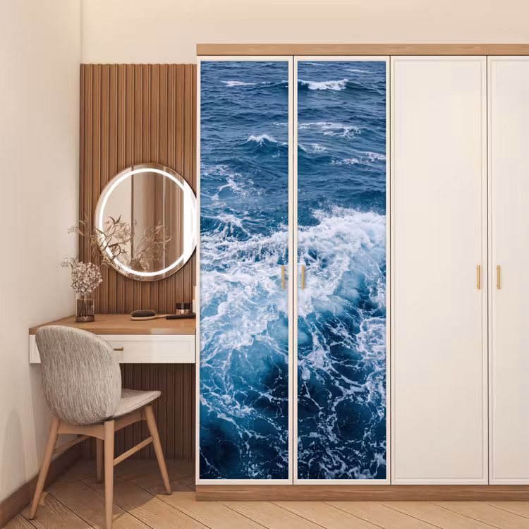 Golven - Oceaan - Blauw deurposter klein -sfeer3