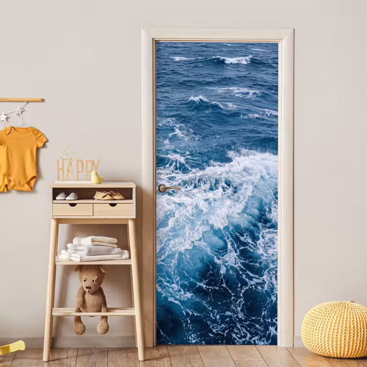 Golven - Oceaan - Blauw deurposter klein -sfeer4