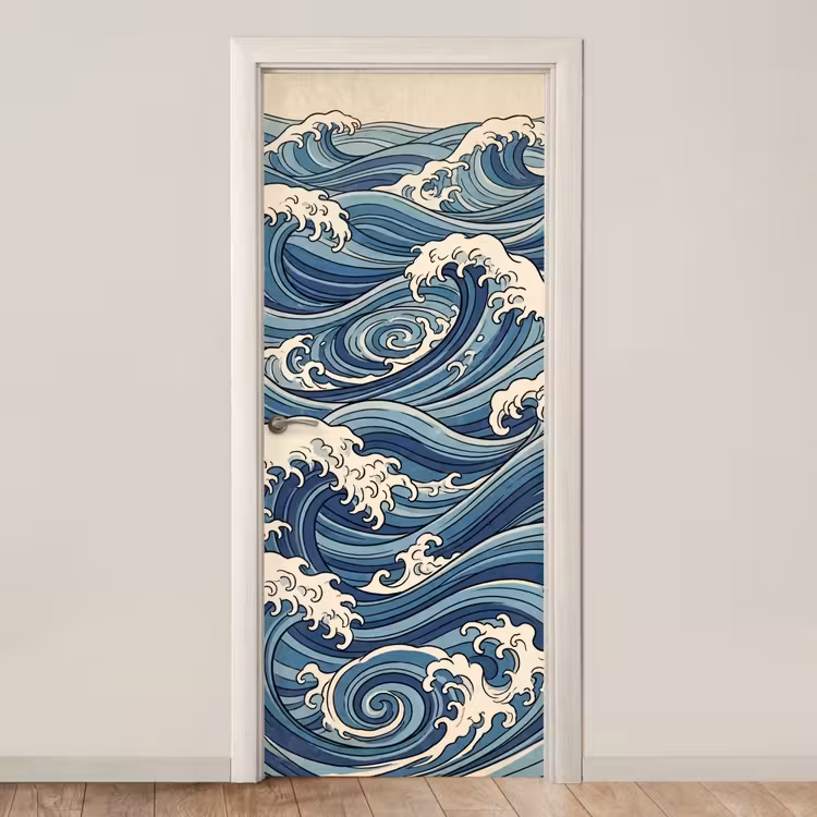 Golven - Zee - Natuur - Abstract - Blauw deurposter klein -3d_beige