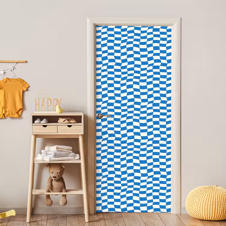 Golvend - Patroon - Blauw deurposter klein 289 -sfeer4