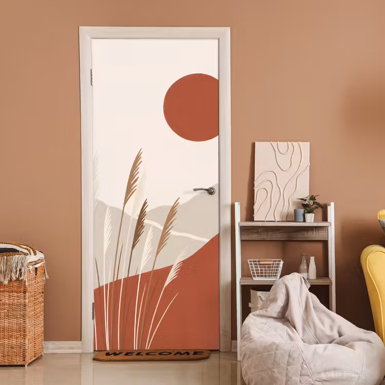 Gras - Landschap - Natuur - Abstract - Beige deurposter klein -sfeer1