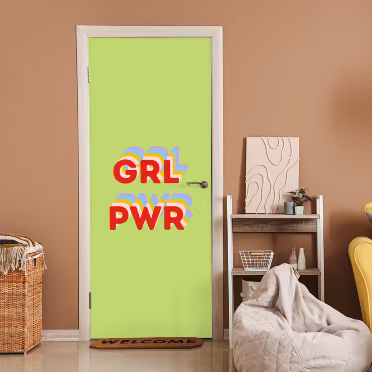 Grl pwr - Groen - Rood - 3D deurposter klein -sfeer1