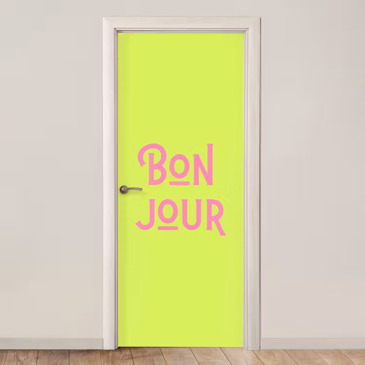 Groen - Roze bonjour - art-deco deurposter klein -3d_beige