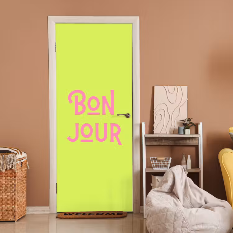 Groen - Roze bonjour - art-deco deurposter klein -sfeer1