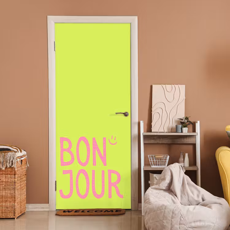 Groen - Smiley - Bonjour - Roze deurposter klein -sfeer1