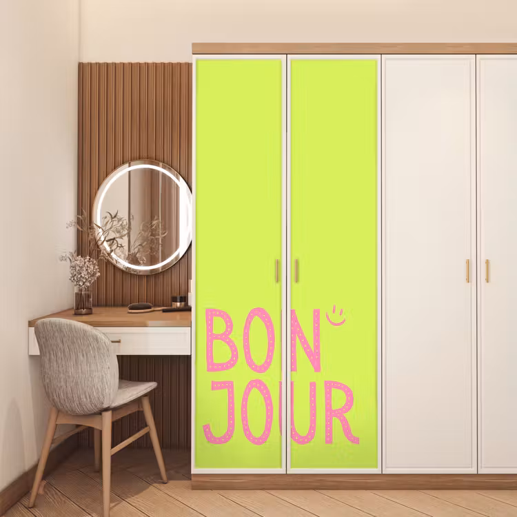 Groen - Smiley - Bonjour - Roze deurposter klein -sfeer3