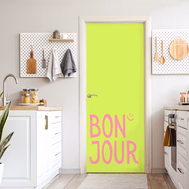 Groen - Smiley - Bonjour - Roze deurposter klein -sfeer5