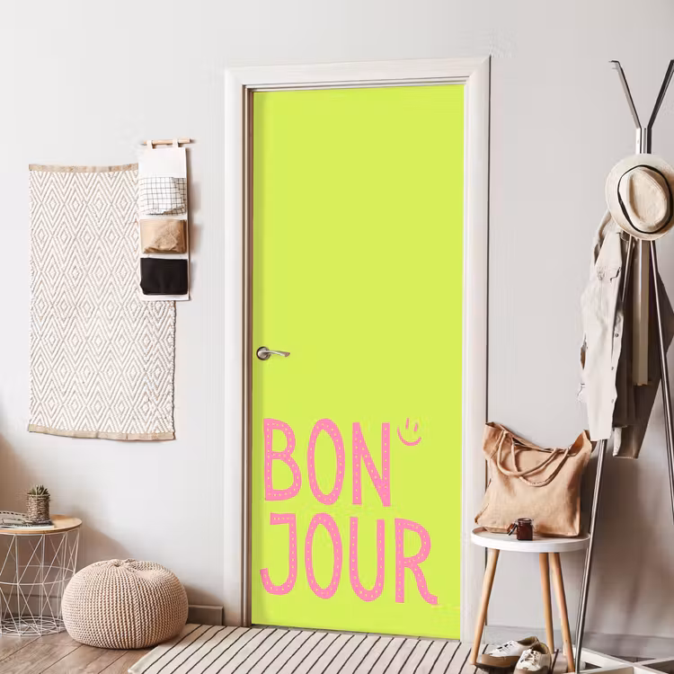 Groen - Smiley - Bonjour - Roze deurposter klein -sfeer6