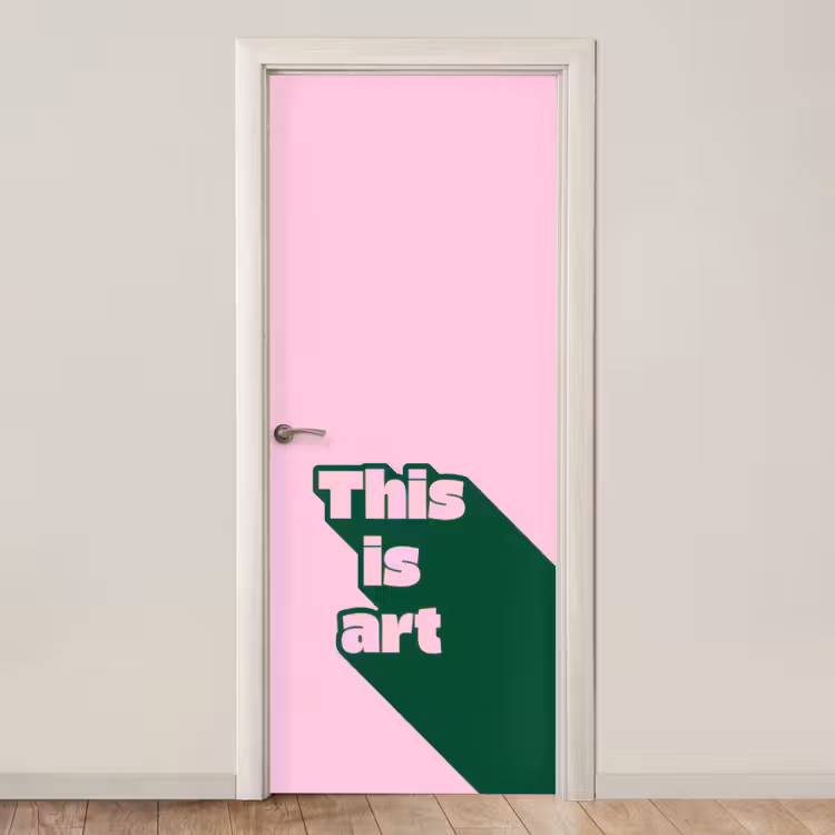 Groen - Teskt - This is art - Roze deurposter klein -3d_beige