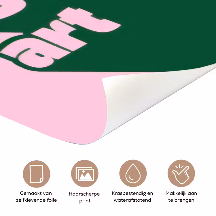 Groen - Teskt - This is art - Roze deurposter klein -closeup_NL