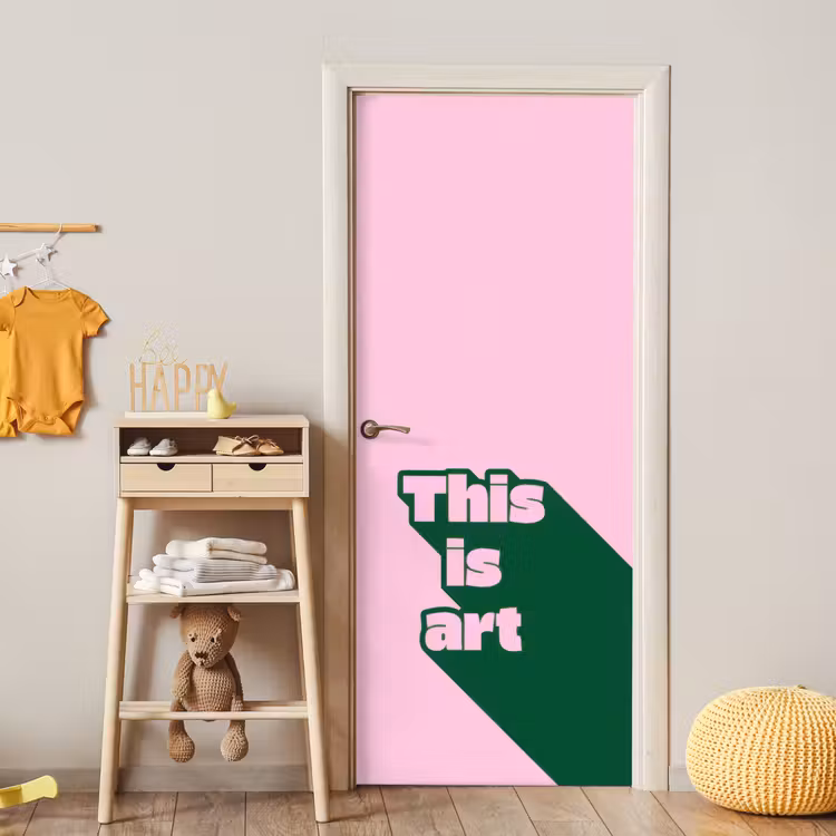 Groen - Teskt - This is art - Roze deurposter klein -sfeer4