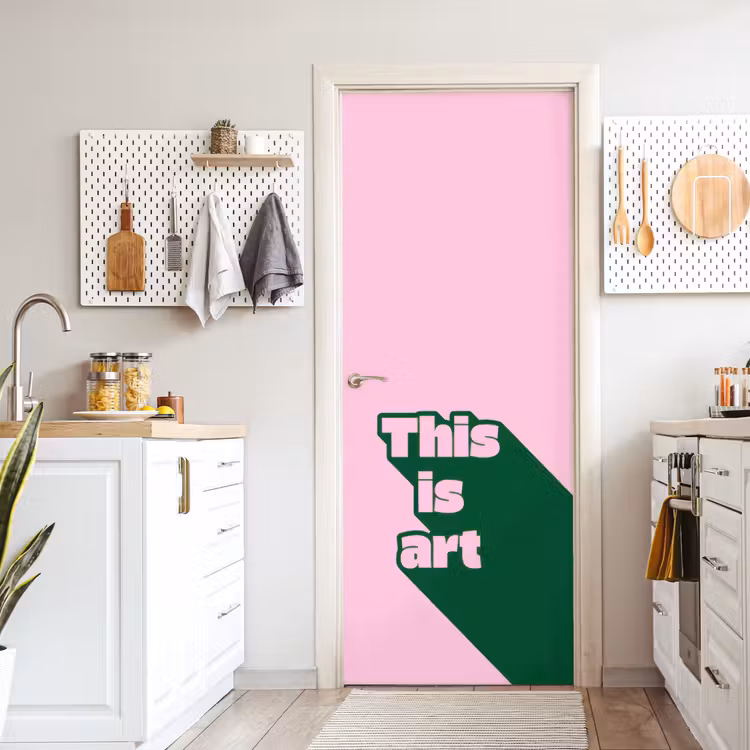 Groen - Teskt - This is art - Roze deurposter klein -sfeer5