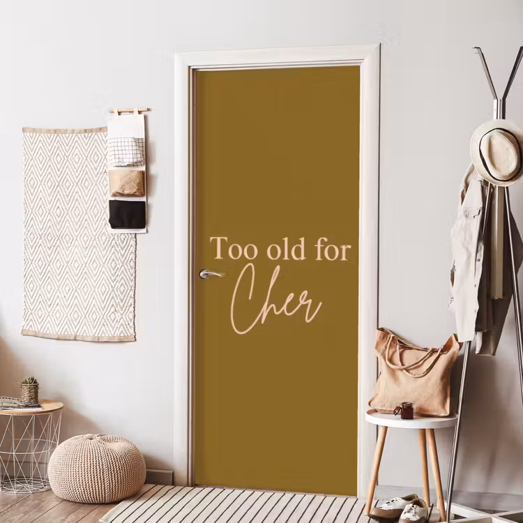 Groen - Too old for cher - Roze deurposter klein -sfeer6