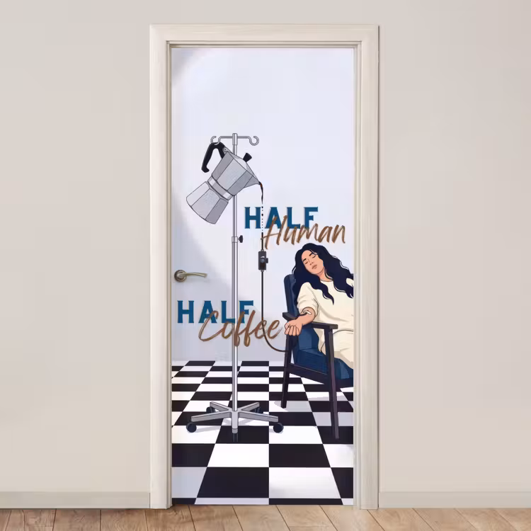 Half human, Half Coffee - Infuus - Koffie deurposter klein -3d_beige