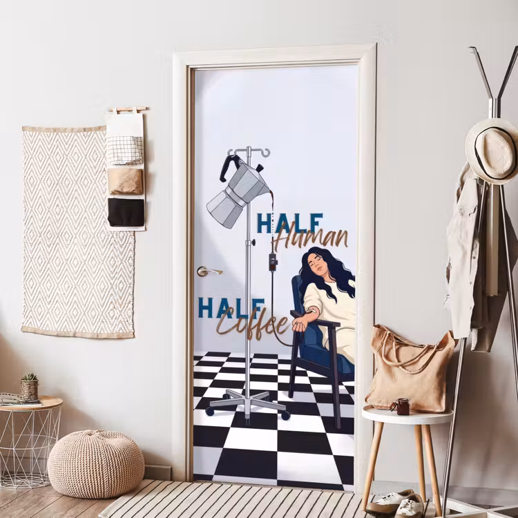 Half human, Half Coffee - Infuus - Koffie deurposter klein -sfeer6