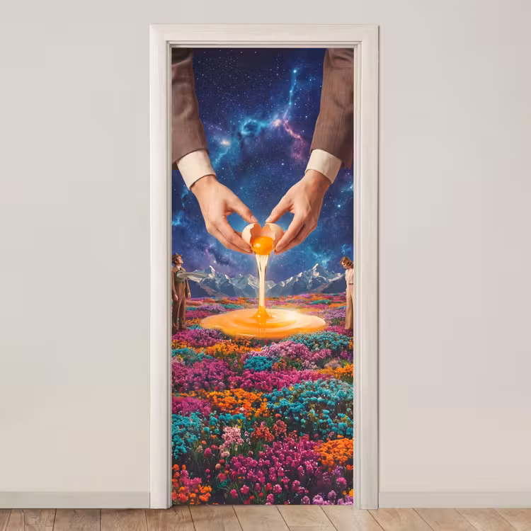 Deursticker - Handen - Ei - Surrealisme - Handen - Ei - Surrealisme deurposter klein