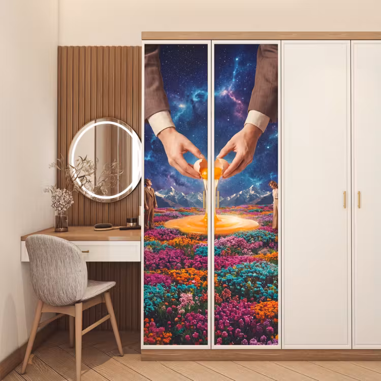 Deursticker - Handen - Ei - Surrealisme - Handen - Ei - Surrealisme deurposter klein