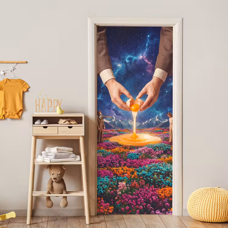 Deursticker - Handen - Ei - Surrealisme - Handen - Ei - Surrealisme deurposter klein
