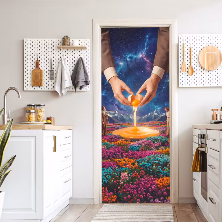 Deursticker - Handen - Ei - Surrealisme - Handen - Ei - Surrealisme deurposter klein