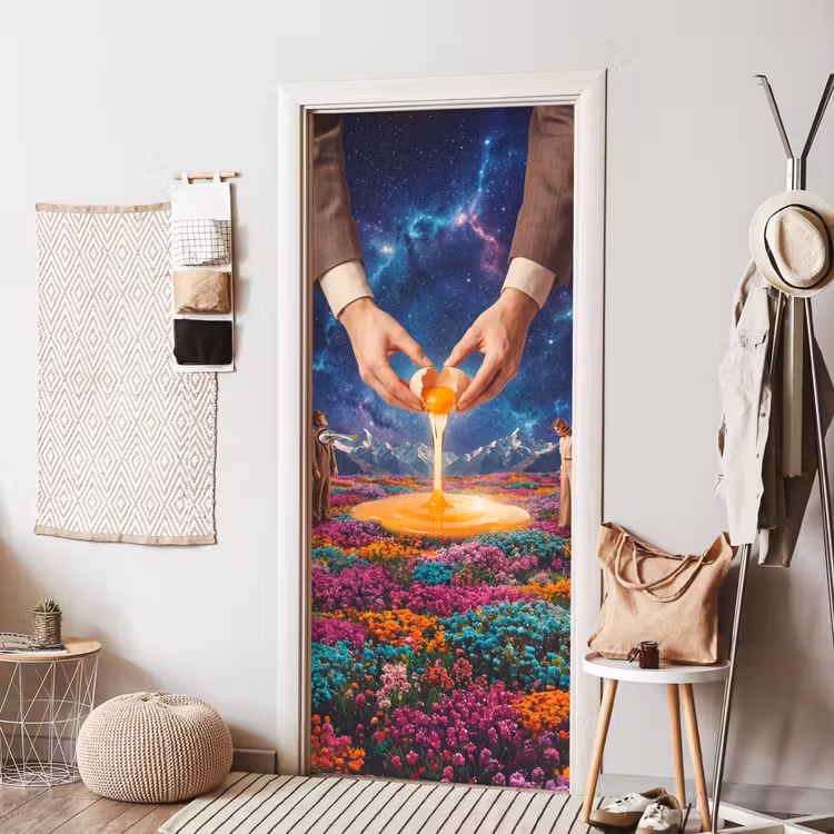 Deursticker - Handen - Ei - Surrealisme - Handen - Ei - Surrealisme deurposter klein