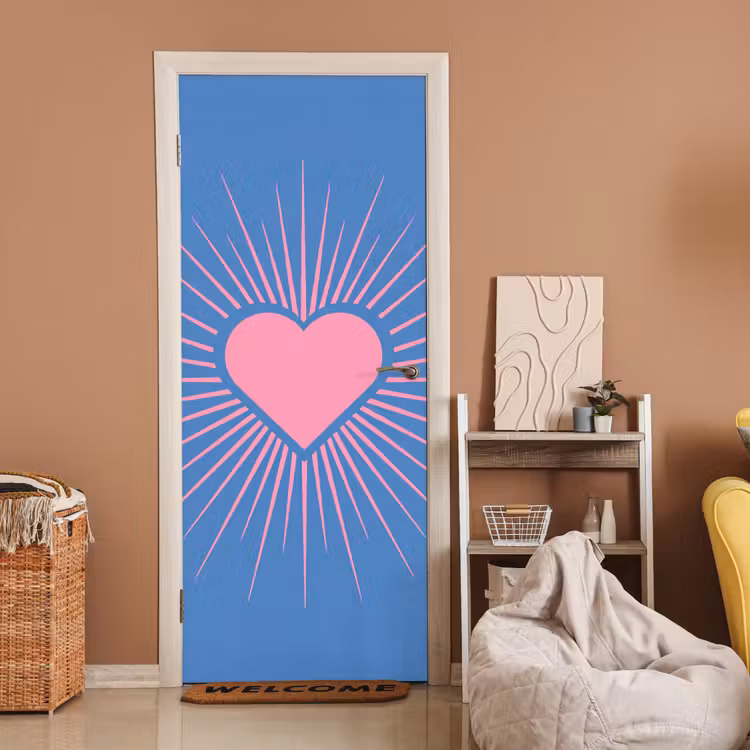 Hart - Stralen - Liefde - Modern - Roze deurposter klein -sfeer1