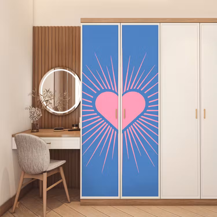 Hart - Stralen - Liefde - Modern - Roze deurposter klein -sfeer3