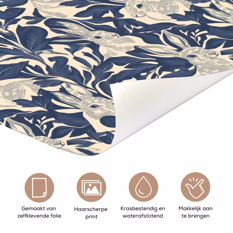 Hazen - Bladeren - Patroon - Blauw - Beige deurposter klein 289 -closeup_NL