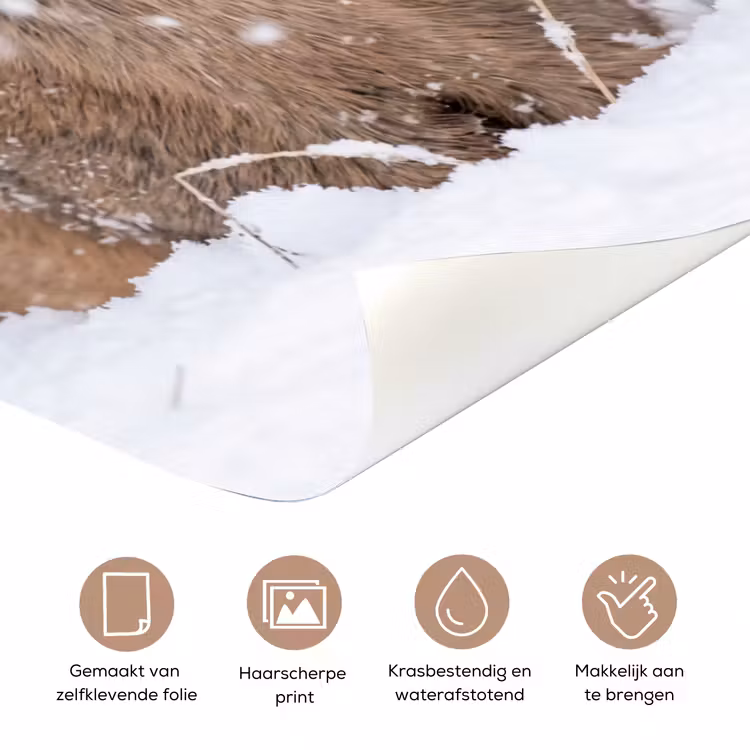 Hert - Sneeuw - Bos - Dieren - Vertederend deurposter klein -closeup_NL
