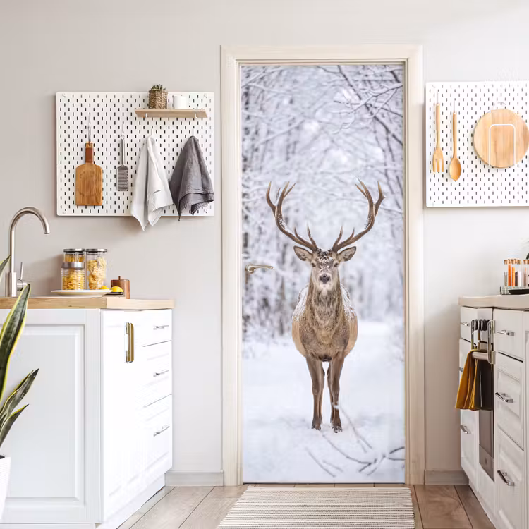 Hert - Winter - Bos - Natuur - Wit deurposter klein -sfeer5