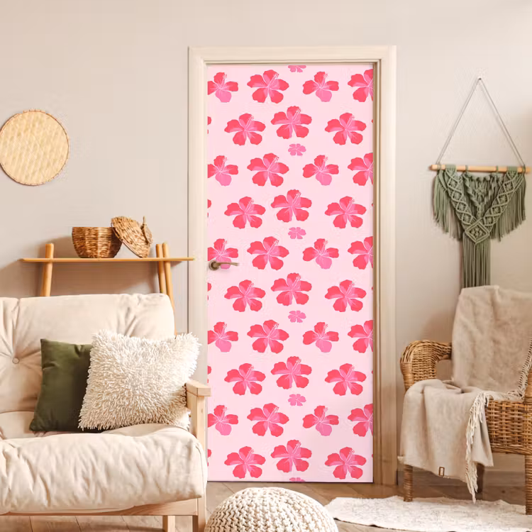 Hibiscus - Bloemen - Roze deurposter klein 289 -sfeer2