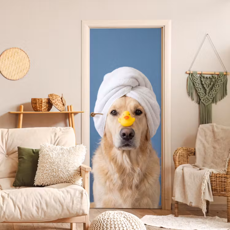 Hond - Badeend - Geel deurposter klein -sfeer2