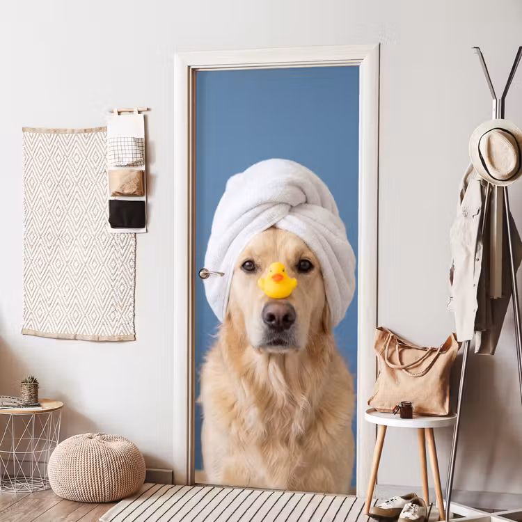 Hond - Badeend - Geel deurposter klein -sfeer6