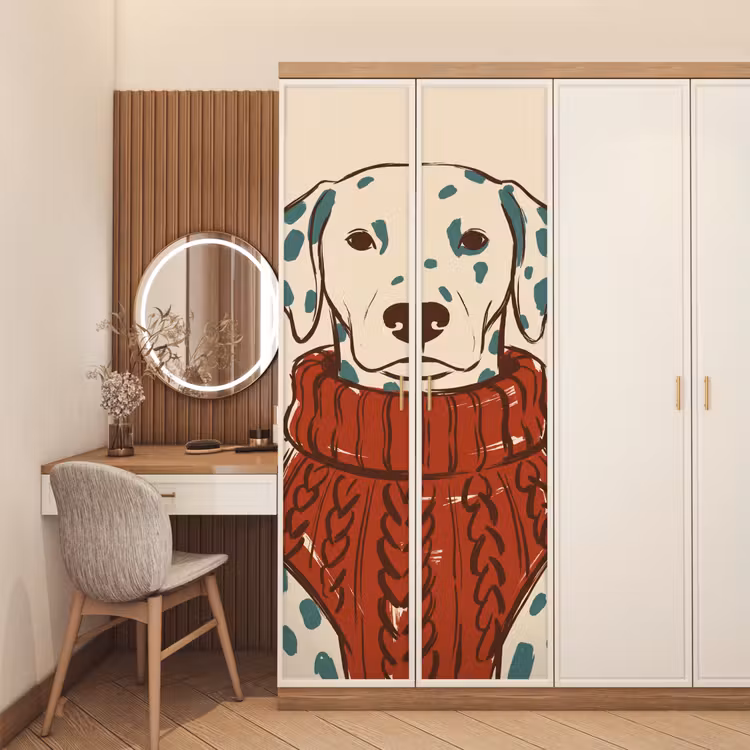 Hond - Trui - Winter - Dieren - Rood deurposter klein -sfeer3