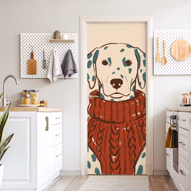 Hond - Trui - Winter - Dieren - Rood deurposter klein -sfeer5