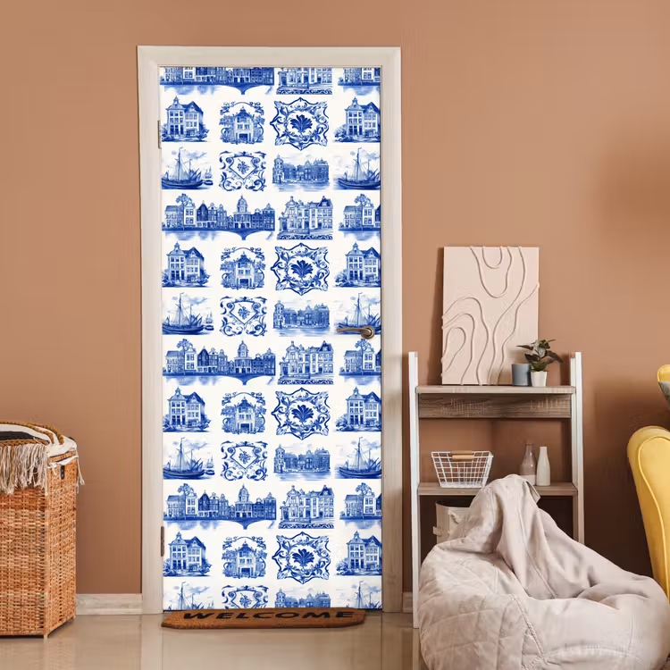 Huizen - Schepen - Blauw deurposter klein 289 -sfeer1